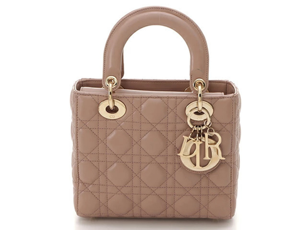 Christian Dior Cannage My Lady Handbag Pink Beige Cream Lambskin